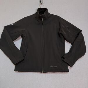 Marmot Jacket Womens Large Black Softshell Fleece Lined Full Zip Pockets Hiking